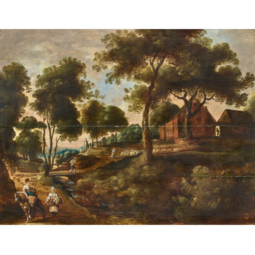 JAN WILDENS : Landschaft mit H�usern, Bauern und Hirten (DOBIASCHOFSKY AUKTIONEN AG)