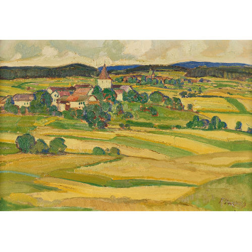 FRANOIS LOUIS JAQUES : 'Le village d'Essertines et son glise' (DOBIASCHOFSKY AUKTIONEN AG)