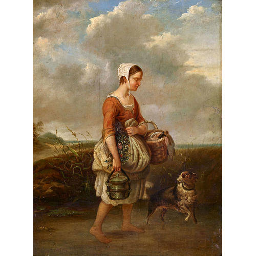 DAVID EMILE JOSEPH DE NOTER : B�uerin mit Hund auf dem Heimweg (DOBIASCHOFSKY AUKTIONEN AG)