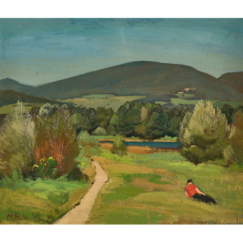 MAX BURGMEIER : Landschaft mit Feldweg und ruhendem Mann (DOBIASCHOFSKY AUKTIONEN AG)