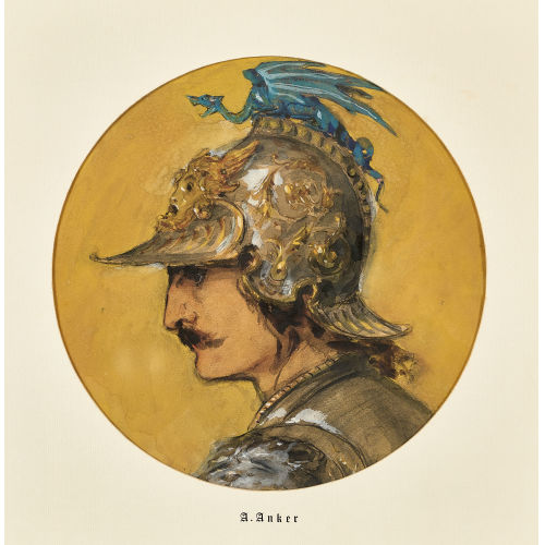 ALBERT ANKER : Kopfbildnis eines Kriegers mit drachenbesetztem Helm (DOBIASCHOFSKY AUKTIONEN AG)