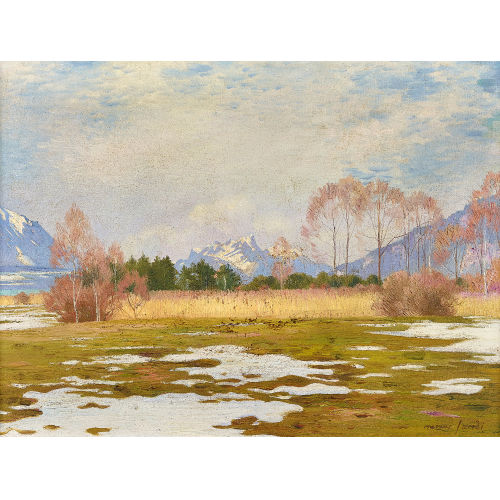 MARCUS JACOBI : Vorfr�hling am Thunersee mit Stockhornkette (DOBIASCHOFSKY AUKTIONEN AG)