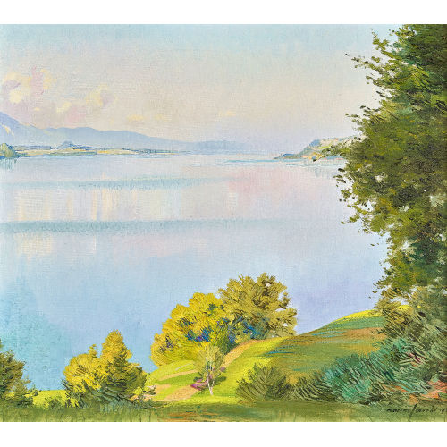 MARCUS JACOBI : Sommerliche Landschaft am Thunersee (DOBIASCHOFSKY AUKTIONEN AG)