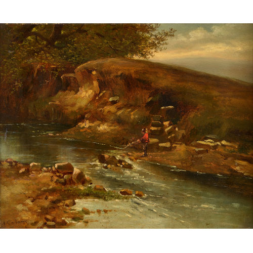 ALEXANDRE CALAME : Angler am Bach (DOBIASCHOFSKY AUKTIONEN AG)