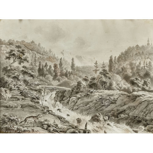 BALTHASAR ANTON DUNKER : Wolf am reissenden Bach (DOBIASCHOFSKY AUKTIONEN AG)