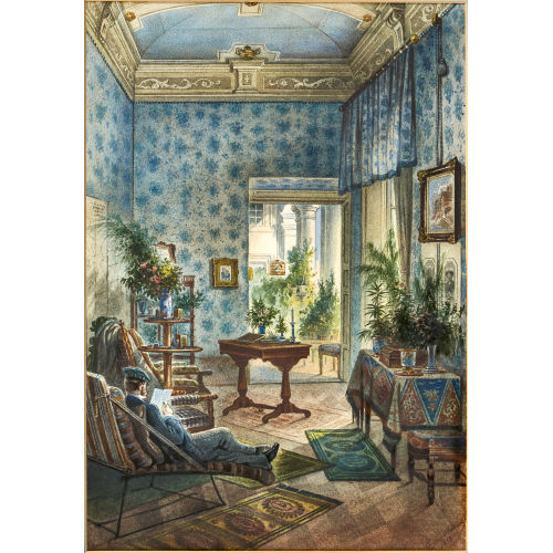 EUGEN ADAM : Elegantes Interieur mit lesendem Herrn (DOBIASCHOFSKY AUKTIONEN AG)