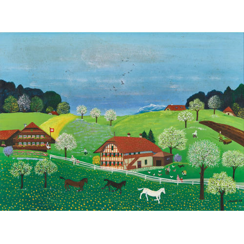 MEIELI HOLZER : Landschaft mit Bauernh�usern und Pferden (DOBIASCHOFSKY AUKTIONEN AG)