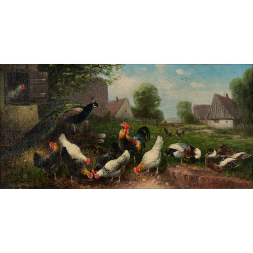 OTTO SCHEUERER : H�hner, Enten und Pfau auf dem Bauernhof (DOBIASCHOFSKY AUKTIONEN AG)