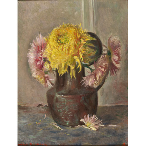 AUR�LE-REN� BARRAUD : Stillleben mit Chrysanthemen in Kupferkanne (DOBIASCHOFSKY AUKTIONEN AG)