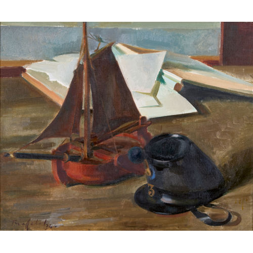 FRIEDRICH TRAFFELET : Stillleben mit Modell-Segelschiff und Tschako (DOBIASCHOFSKY AUKTIONEN AG)