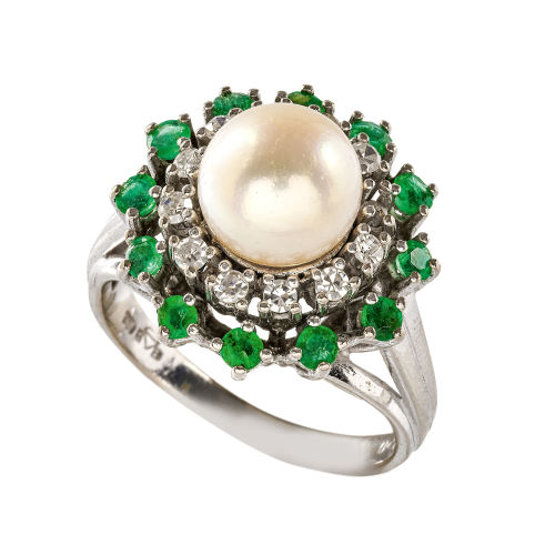 PERLEN-SMARAGD-DIAMANT-RING : (DOBIASCHOFSKY AUKTIONEN AG)