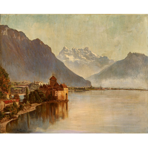 EUG�NE ALEXANDRE BELLANG� : Ch�teau de Chillon et les Dents du Midi (DOBIASCHOFSKY AUKTIONEN AG)