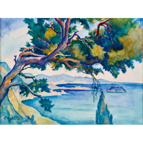 CLARA PORGES : Landschaft bei Alassio mit Insel Gallinara (DOBIASCHOFSKY AUKTIONEN AG)