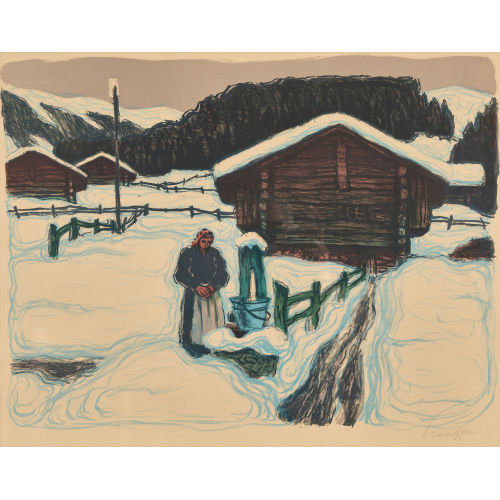FRED STAUFFER : Frau am Brunnen im Winter (DOBIASCHOFSKY AUKTIONEN AG)