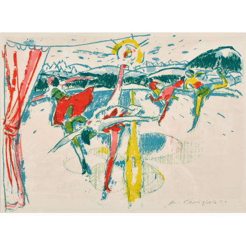 ALOIS CARIGIET : Eiskunstl�uferinnen vor Bergkulisse (DOBIASCHOFSKY AUKTIONEN AG)