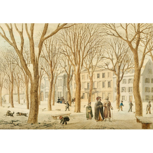 JOHANN JAKOB NEUST�CK : Winterliche Szene auf dem Basler Petersplatz (DOBIASCHOFSKY AUKTIONEN AG)