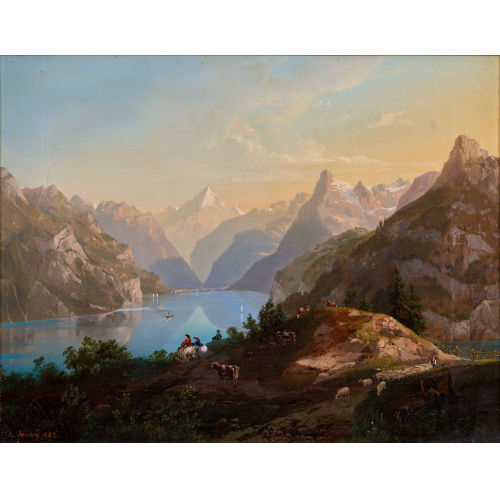 ARNOLD JENNY : Blick auf Fl�elen am Vierwaldst�ttersee mit Bristenstock (DOBIASCHOFSKY AUKTIONEN AG)