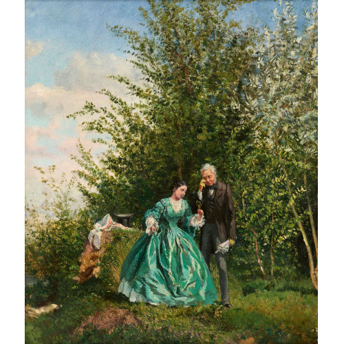 ADOLPHE THODORE JULES (GEN. MARTIAL) POTMONT : Elegant gekleidetes Paar im Freien (DOBIASCHOFSKY AUKTIONEN AG)