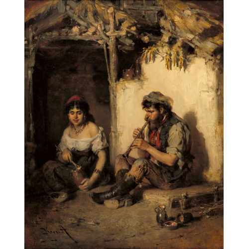 HERMANN (ARMIN) KERN : Sitzender Klarinettenspieler mit junger Frau (DOBIASCHOFSKY AUKTIONEN AG)