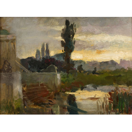 LUDOVIC VALL�E : Geb�udepartie mit Treppe am Seeufer (DOBIASCHOFSKY AUKTIONEN AG)