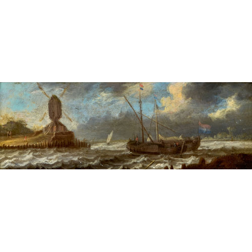 17./18. JH. HOLLAND : K�ste mit Windm�hle und Schiffen auf der See (DOBIASCHOFSKY AUKTIONEN AG)
