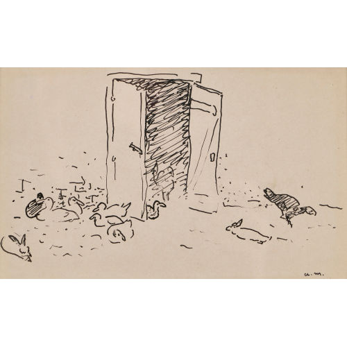 ALBERT MARQUET : Hasen und Federvieh bei der Stallt�r (DOBIASCHOFSKY AUKTIONEN AG)