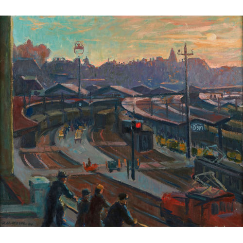 JOSEPH HERMANN WASER : Der Berner Bahnhof im Abendlicht (DOBIASCHOFSKY AUKTIONEN AG)