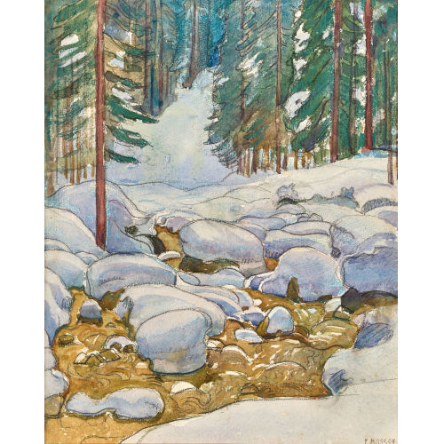 EDUARD BOSS : Winterlicher Bach im Wald (DOBIASCHOFSKY AUKTIONEN AG)
