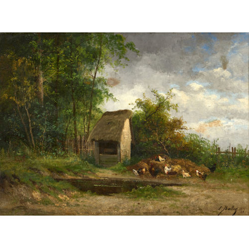 PIERRE ERNEST BALLUE : H�hnerschar beim Ziehbrunnen (DOBIASCHOFSKY AUKTIONEN AG)