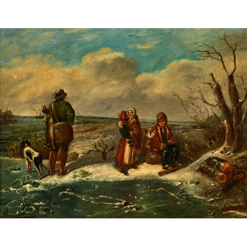 19. JH. DEUTSCHLAND : Winterlandschaft mit J�ger und rastender Familie (DOBIASCHOFSKY AUKTIONEN AG)