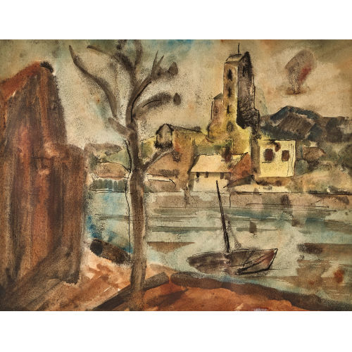 JOHANNES ROBERT SCH�RCH : Flussufer mit Turm (DOBIASCHOFSKY AUKTIONEN AG)