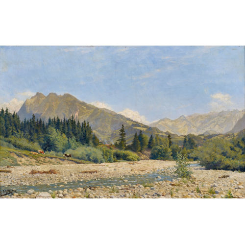 ARTHUR CHARLES HENRI HERZOG : Weites Flusstal mit K�hen (DOBIASCHOFSKY AUKTIONEN AG)