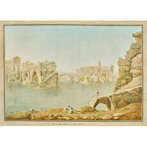ABRAHAM LOUIS RODOLPHE DUCROS : 'Vue de Pont Palatine de l'�le du Tibre' (DOBIASCHOFSKY AUKTIONEN AG)