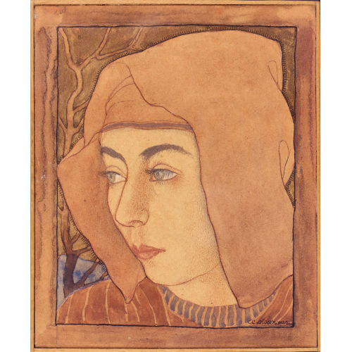 CHARLES-CLOS OLSOMMER : Bildnis einer jungen Frau mit Kopfbedeckung (DOBIASCHOFSKY AUKTIONEN AG)