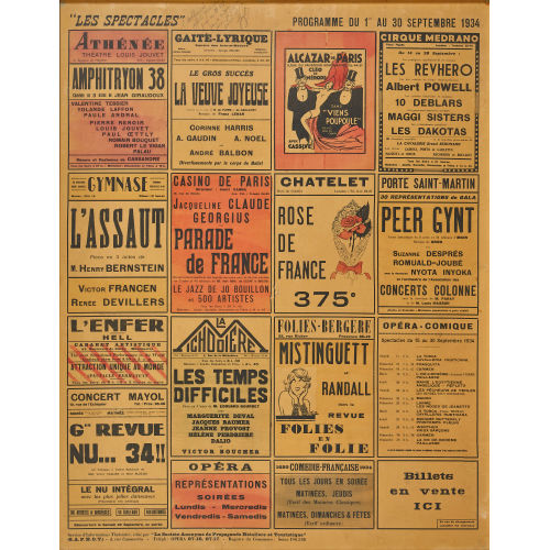 ANONYM : ''Les spectacles'. Programme du 1er au 30 septembre 1934' (DOBIASCHOFSKY AUKTIONEN AG)