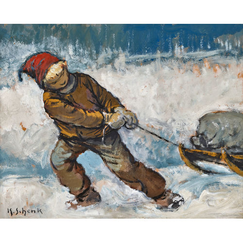 KARL SCHENK : Knabe mit schwer beladenem Schlitten (DOBIASCHOFSKY AUKTIONEN AG)