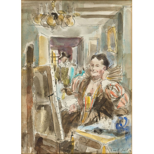 FRIEDRICH TRAFFELET : Dame im historischen Kost�m an der Staffelei (DOBIASCHOFSKY AUKTIONEN AG)