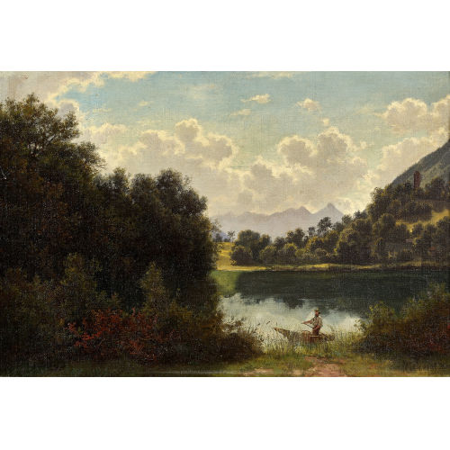WILHELM BERNHARD BENTELI : Sommerlandschaft mit Fischer im Boot (DOBIASCHOFSKY AUKTIONEN AG)
