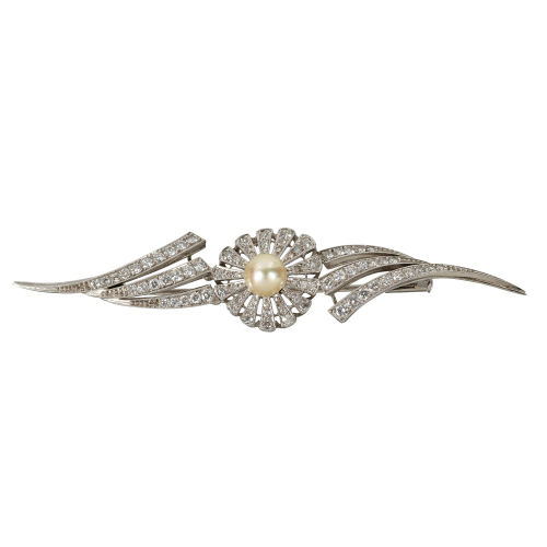 PERLEN-DIAMANT-BROSCHE : (DOBIASCHOFSKY AUKTIONEN AG)
