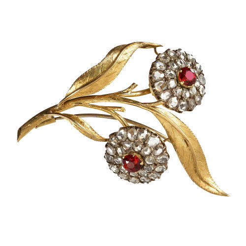 GRANAT-DIAMANT-BROSCHE : (DOBIASCHOFSKY AUKTIONEN AG)