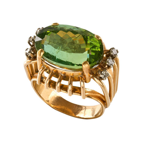 TURMALIN-DIAMANT-RING : Um 1940-1950 (DOBIASCHOFSKY AUKTIONEN AG)