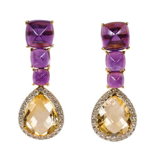 CITRIN-AMETHYST-BRILLANT-OHRSTECKER : (DOBIASCHOFSKY AUKTIONEN AG)