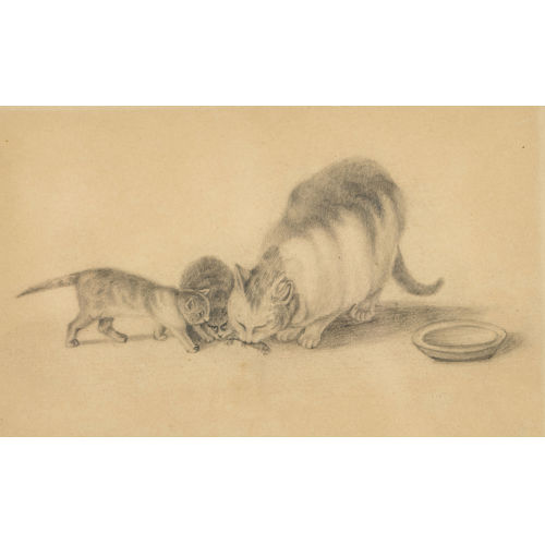 GOTTFRIED MIND : Katzenmutter mit Maus f�r ihre beiden Jungtiere (DOBIASCHOFSKY AUKTIONEN AG)