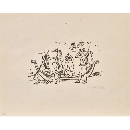 HERMANN MAX PECHSTEIN : Strandszene mit Paddelboot auf Palau (DOBIASCHOFSKY AUKTIONEN AG)