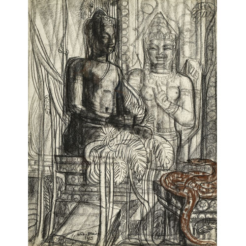 ANDR� MAIRE : Interieur mit s�dostasiatischen Skulpturen und Schlange (DOBIASCHOFSKY AUKTIONEN AG)