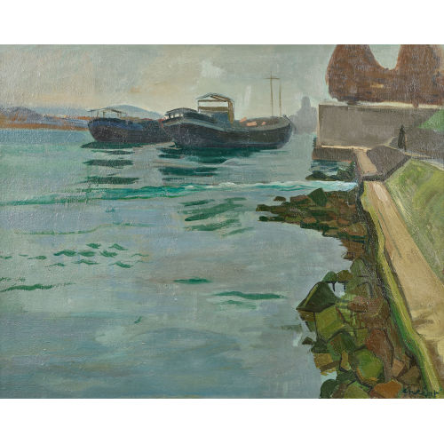 MARTIN ALFRED CHRIST : 'Petrolk�hne auf dem Rhein in Basel' (DOBIASCHOFSKY AUKTIONEN AG)