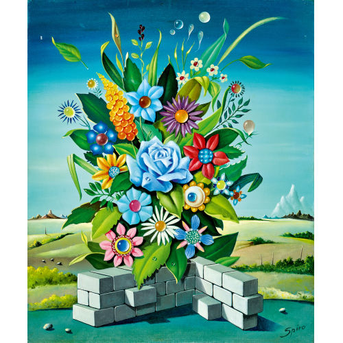 GEORGES SPIRO : Blumenbouquet in surrealer Landschaft (DOBIASCHOFSKY AUKTIONEN AG)