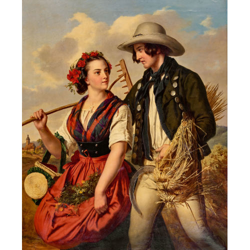 SAMUEL DIEZ : Junges Bauernpaar auf dem Heimweg von der Ernte (DOBIASCHOFSKY AUKTIONEN AG)