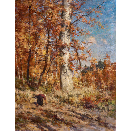 ISIDOOR VERHEYDEN : Herbstwald mit Reisigsammlerin (DOBIASCHOFSKY AUKTIONEN AG)