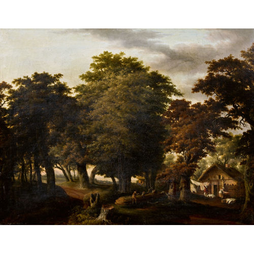19. JH. HOLLAND : Waldlandschaft mit Haus und Bauern bei der Arbeit (DOBIASCHOFSKY AUKTIONEN AG)